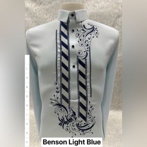 Modern Barong Light Blue Men's Embroidered